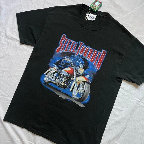 Vintage 90’s Motorcycle / Train T-Shirt - M - Black - Picture 1 of 4